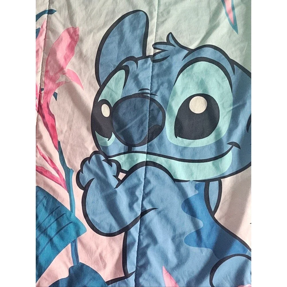 Disney Stitch Twin XL Reversible Comforter Tropical Hawaiian Blue Pink Bedding